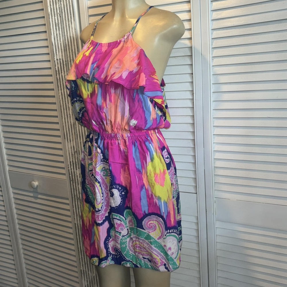 Alice & Trixie silk ruffle racer back mini dress size M Colorful - Picture 2 of 6